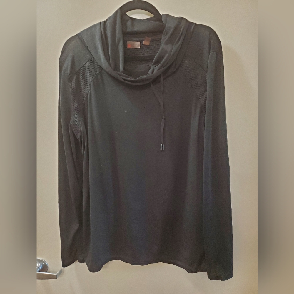 Black Cowl Neck Long Sleeve Top By Zellla, Size 1X